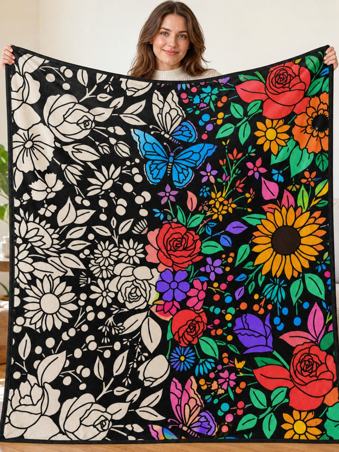 An Inkbloom blanket half colored in